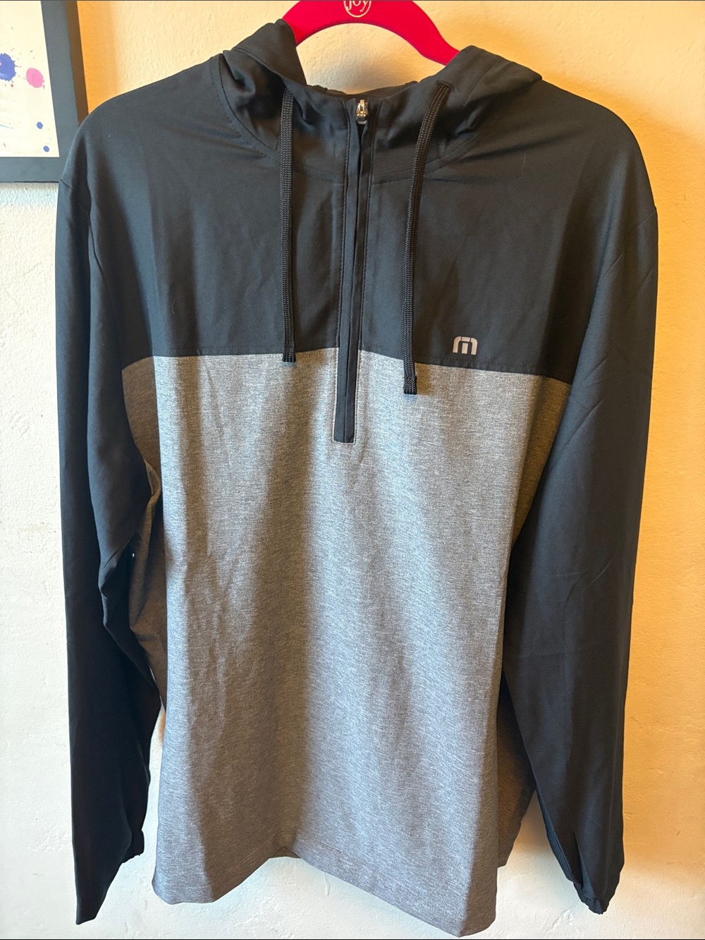Travis Mathew Black & Gray Half-Zip Hooded Pullover